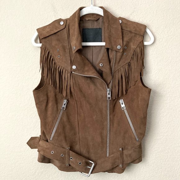 All Saints Jackets & Blazers - All Saints Goat Leather Boho Western Tassel Gilet Fringe Moto Vest